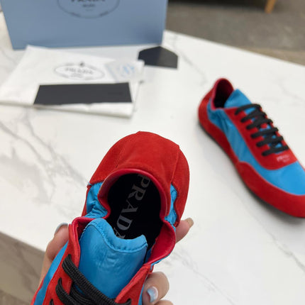 COLLAPSE SNEAKERS IN RED SUEDE AND SKY BLUE NYLON