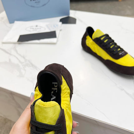 COLLAPSE SNEAKERS IN CHOCOLATE SUEDE AND YELLOW NYLON