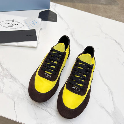 COLLAPSE SNEAKERS IN CHOCOLATE SUEDE AND YELLOW NYLON