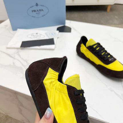 COLLAPSE SNEAKERS IN CHOCOLATE SUEDE AND YELLOW NYLON