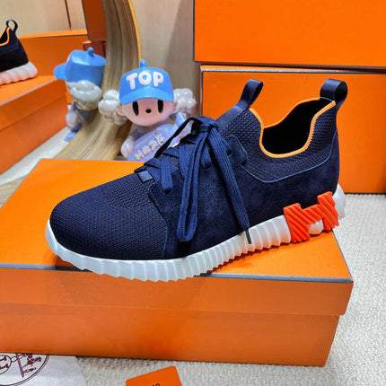 DEPART SLIP-ON SNEAKER IN NAVY BLUE KNIT AND CALFSKIN