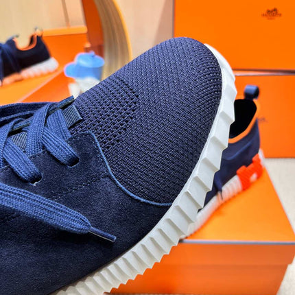 DEPART SLIP-ON SNEAKER IN NAVY BLUE KNIT AND CALFSKIN