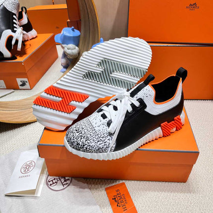 DEPART SLIP-ON SNEAKER IN WHITE MIX BLACK KNIT AND BLACK CALFSKIN