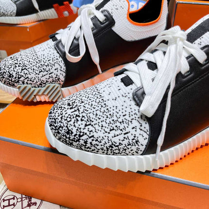 DEPART SLIP-ON SNEAKER IN WHITE MIX BLACK KNIT AND BLACK CALFSKIN