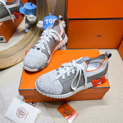 DEPART SLIP-ON SNEAKER IN WHITE MIX MOUSE GRAY KNIT AND CALFSKIN