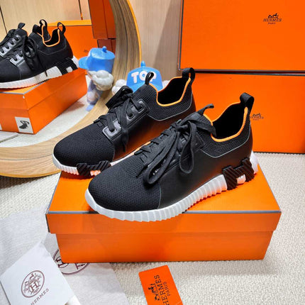 DEPART SLIP-ON SNEAKER IN BLACK MIX WHITE KNIT AND CALFSKIN