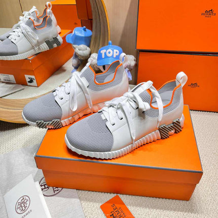 DEPART SLIP-ON SNEAKER IN WHITE MIX SHARK GRAY KNIT AND CALFSKIN