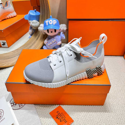 DEPART SLIP-ON SNEAKER IN WHITE MIX SHARK GRAY KNIT AND CALFSKIN