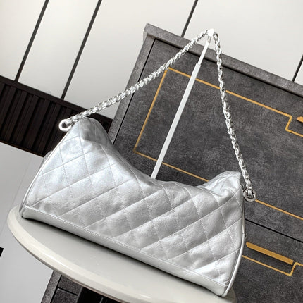 CHANEL 25S HOBO BAG 40 CM IN SILVER LAMBSKIN