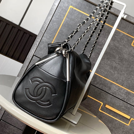 CHANEL 25S HOBO BAG 40 CM IN BLACK SMOOTH CALFSKIN