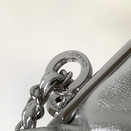 CHANEL 25S HOBO BAG 30 CM IN SILVER SMOOTH CALFSKIN