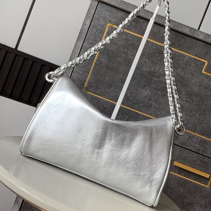 CHANEL 25S HOBO BAG 30 CM IN SILVER SMOOTH CALFSKIN