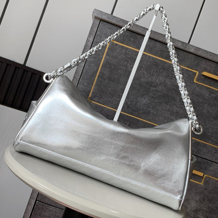 CHANEL 25S HOBO BAG 40 CM IN SILVER SMOOTH CALFSKIN