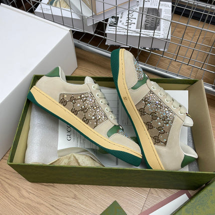 GG SNEAKER WITH DIAMOND IN IVORY SUEDE AND CANVAS