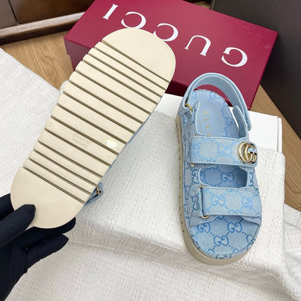 GG CLASSIC SANDALS 25S IN SKY BLUE FABRIC WITH GOLD HARDWARE