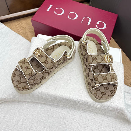 GG CLASSIC SANDALS 25S IN BEIGE FABRIC WITH GOLD HARDWARE