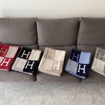 AVALON III THROW BLANKET 175 CM IN NAVY BLUE WOOL AND CASHMERE 351741