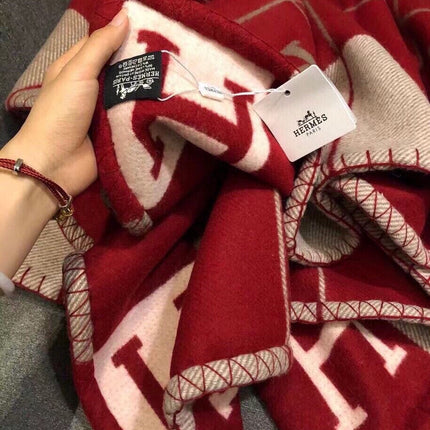 AVALON III THROW BLANKET 175 CM IN CHERRY RED WOOL AND CASHMERE 351743