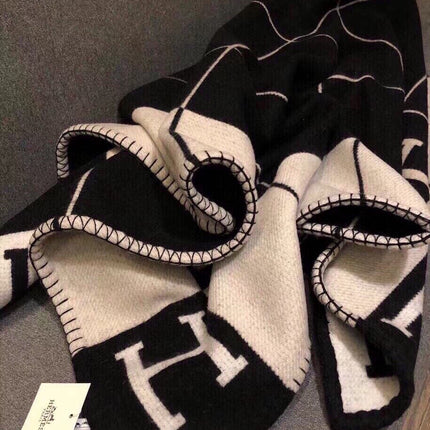 AVALON III THROW BLANKET 175 CM IN BLACK WOOL AND CASHMERE 351744