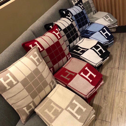 AVALON III THROW BLANKET 175 CM IN KHAKI BROWN WOOL AND CASHMERE 351745