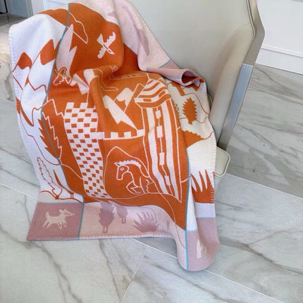 AVALON EPOPEE BLANKET 140 CM IN SPANISH ORANGE WOOL AND CASHMERE 415187