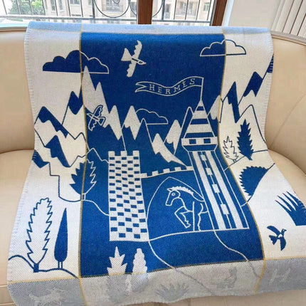 AVALON EPOPEE BLANKET 140 CM IN COBALT BLUE WOOL AND CASHMERE 415188