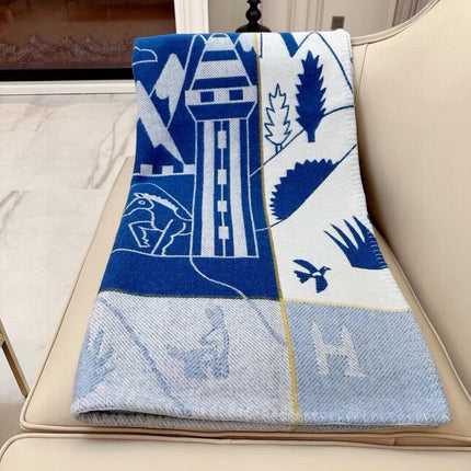 AVALON EPOPEE BLANKET 140 CM IN COBALT BLUE WOOL AND CASHMERE 415188