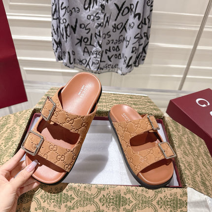 SANDALS IN BURNT ORANGE SUEDE EMBOSSED LOGO SILVER HARDWARE