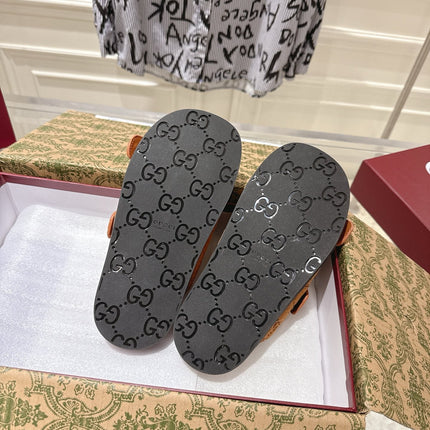 SANDALS IN BURNT ORANGE SUEDE EMBOSSED LOGO SILVER HARDWARE