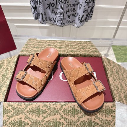 SANDALS IN BURNT ORANGE SUEDE EMBOSSED LOGO SILVER HARDWARE