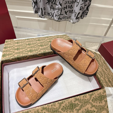 SANDALS IN BURNT ORANGE SUEDE EMBOSSED LOGO SILVER HARDWARE