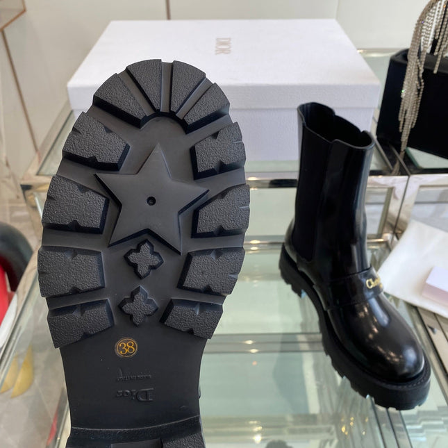 DIOR 25S D-QUEST ANKLE BOOT 35MM IN BLACK GLOSSY CALFSKIN GOLD HARDWARE