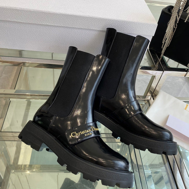 DIOR 25S D-QUEST ANKLE BOOT 35MM IN BLACK GLOSSY CALFSKIN GOLD HARDWARE