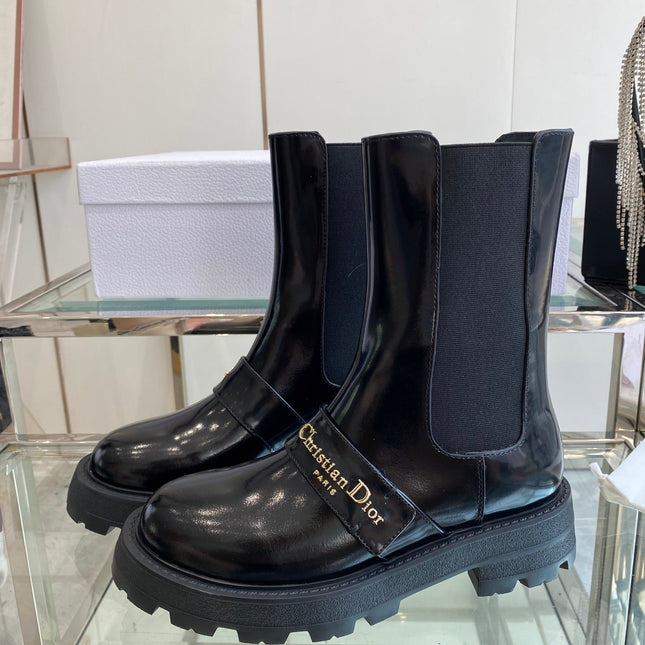 DIOR 25S D-QUEST ANKLE BOOT 35MM IN BLACK GLOSSY CALFSKIN GOLD HARDWARE