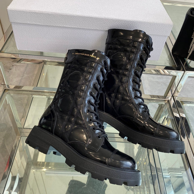 DIOR 25S D-UNIT ANKLE BOOT IN BLACK QUILTED CANNAGE CALFSKIN