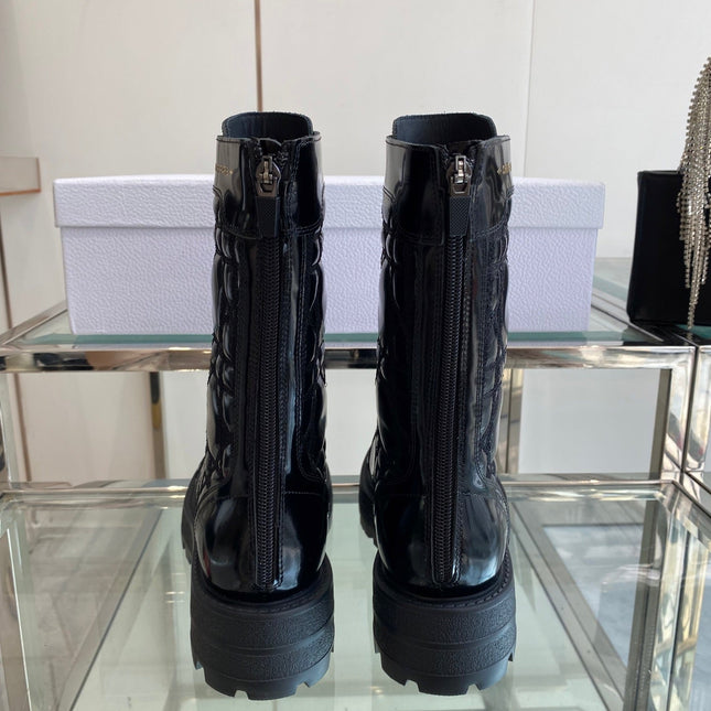 DIOR 25S D-UNIT ANKLE BOOT IN BLACK QUILTED CANNAGE CALFSKIN