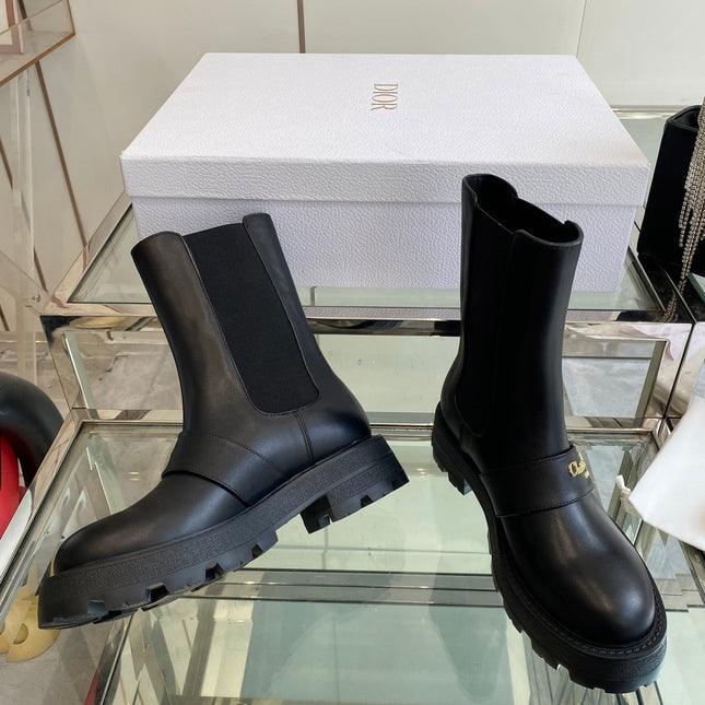 DIOR 25S D-QUEST ANKLE BOOT 35MM IN BLACK CALFSKIN GOLD HARDWARE