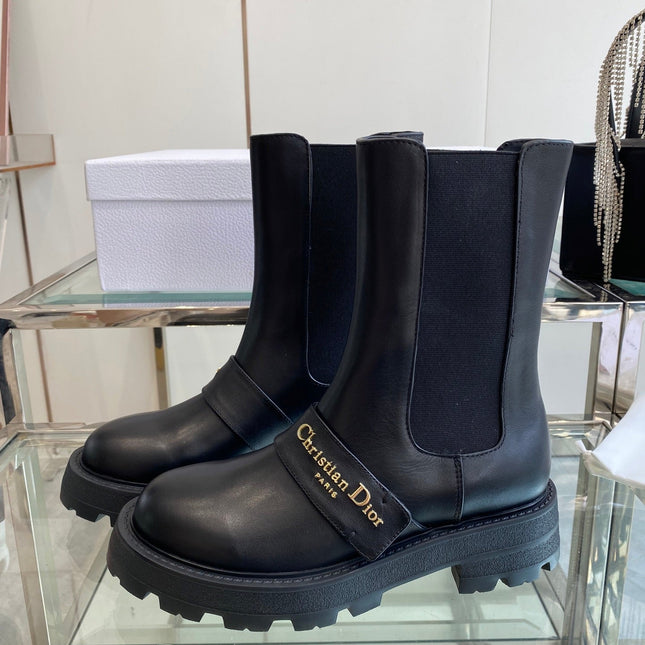 DIOR 25S D-QUEST ANKLE BOOT 35MM IN BLACK CALFSKIN GOLD HARDWARE