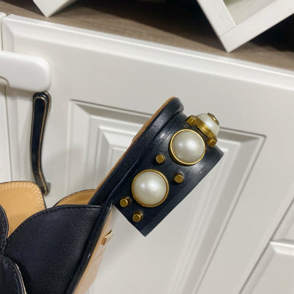 GG HEEL MULES 35 CM IN BLACK CALFSKIN WITH PEARL-EMBELLISHED SOLE