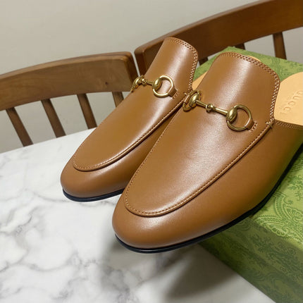 GG MULES IN BROWN LAMBSKIN GOLD HARD WARE