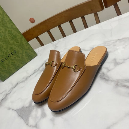 GG MULES IN BROWN LAMBSKIN GOLD HARD WARE