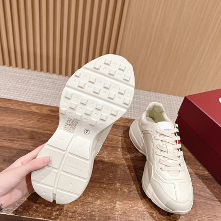 GG RHYTON TRAINER WHITE CALFSKIN WITH WEB LOGO