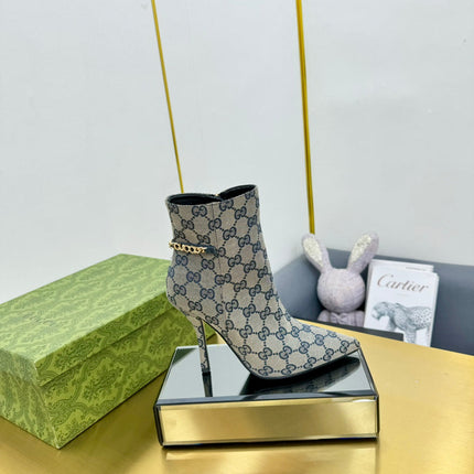 GG SIGNORIA ANKLE BOOT IN PALE GRAY MONOGRAM CANVAS