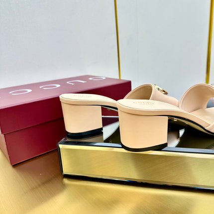 GG HIGH HEELS IN LIGHT BEIGE CALFSKIN GOLD-TONE HARDWARE WITH RHINESTONES