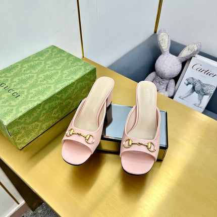 GG HIGH HEELS 55 IN PINK CALFSKIN WITH GOLD HARDWARE