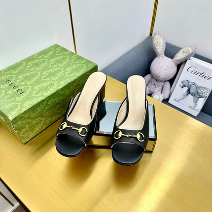 GG HIGH HEELS 55 IN BLACK CALFSKIN WITH GOLD HARDWARE