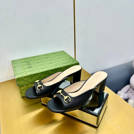 GG HIGH HEELS 55 IN BLACK CALFSKIN WITH GOLD HARDWARE