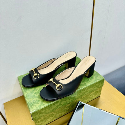 GG HIGH HEELS 55 IN BLACK CALFSKIN WITH GOLD HARDWARE