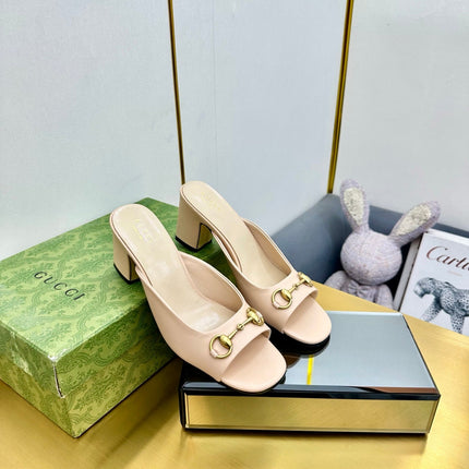 GG HIGH HEELS 55 IN LIGHT BEIGE CALFSKIN WITH GOLD HARDWARE