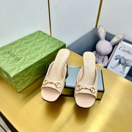 GG HIGH HEELS 55 IN LIGHT BEIGE CALFSKIN WITH GOLD HARDWARE